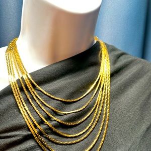 Vintage Nolan Miller 7 Strand Gold Tone Chain Crystal Clasp Necklace 17”